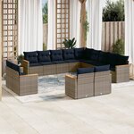 vidaXL Salon de jardin avec coussins 13 Pièces gris résine tressée