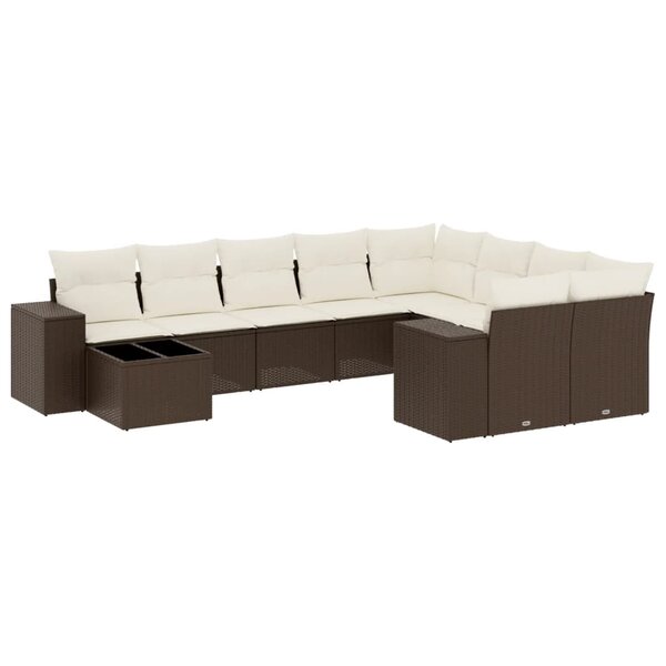 vidaXL Salon de jardin 10 Pièces avec coussins marron résine tressée
