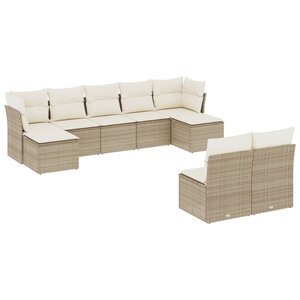 vidaXL Salon de jardin avec coussins 9 Pièces beige résine tressée