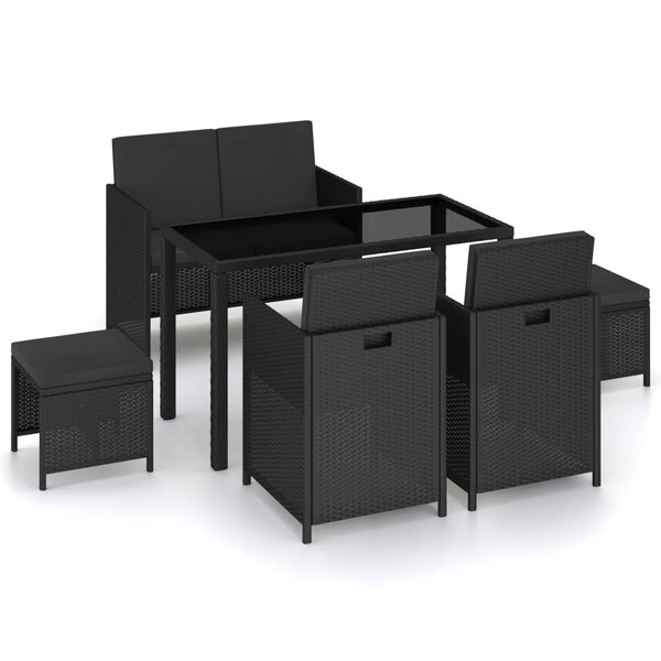 vidaXL Mobilier à dîner de jardin 6Pièces et coussins Résine tressée Noir