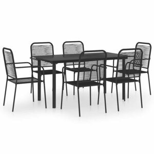 vidaXL Ensemble à manger de jardin 7 Pièces noir verre et acier