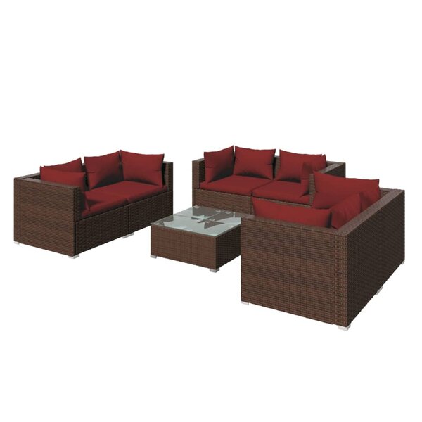 vidaXL Salon de jardin 7 Pièces avec coussins Résine tressée Marron