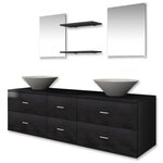vidaXL Meubles de salle de bain 9 Pièces avec lavabo et robinet Noir