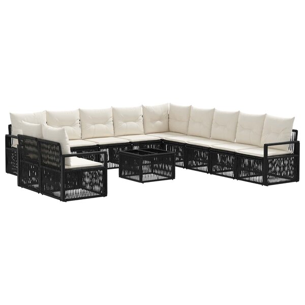 vidaXL Ensemble de canapé de jardin 12 pc Noir polyrotin