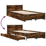 vidaXL Cadre de lit et tiroirs chêne fumé 75x190 cm bois d'ingénierie