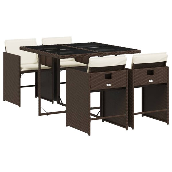 vidaXL Ensemble à manger de jardin 5 Pièces et coussins marron poly rotin