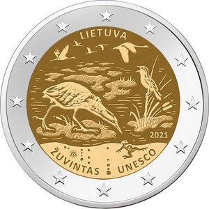 Pièce de monnaie 2 euro commémorative Lituanie 2021 – Réserve de biosphère de žuvintas