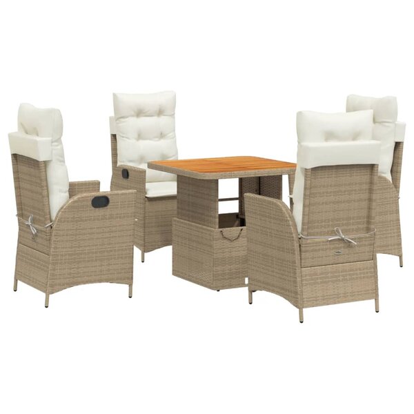 vidaXL Ensemble à manger de jardin avec coussins 5Pièces Beige poly rotin