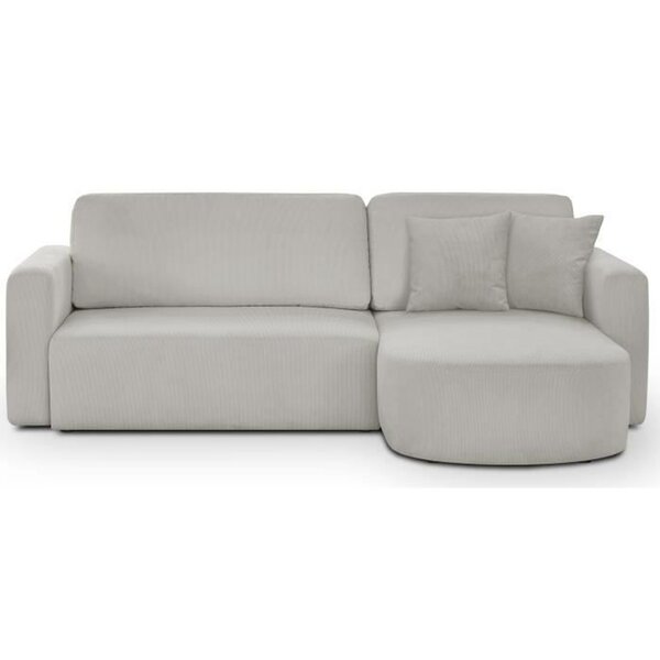 Canapé d'angle convertible et réversible 3 places GALET - Velours côtelé gris - Coffre de rangement - 238 x 154 x 86 cm