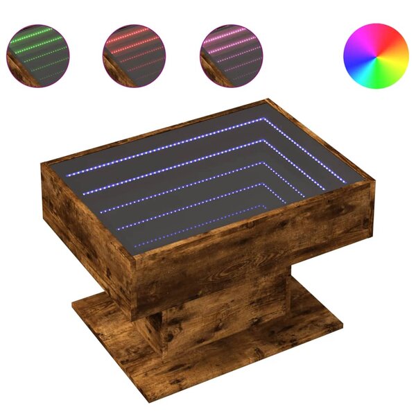 vidaXL Table basse avec LED chêne fumé 70x50x45 cm bois d'ingénierie
