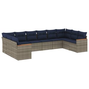 vidaXL Salon de jardin 10 Pièces avec coussins gris résine tressée
