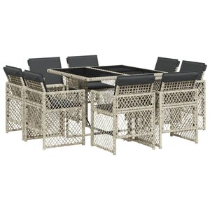 vidaXL Ensemble à manger de jardin et coussins 9 Pièces gris clair rotin