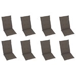 vidaXL Chaises inclinables de jardin et coussins lot de 8 Teck solide