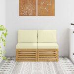 vidaXL 2 Pièce Sofa de milieu extérieur Bois d'Acacia Massif Blanc
