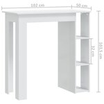 vidaXL Table de bar et étagère Blanc brillant Bois d'ingénierie