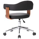 Chaise fauteuil siège pivotante de bureau informatique étude bois courbé et similicuir noir 02_0024150