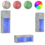 vidaXL Meuble TV muraux 4 Pièces avec lumières LED gris béton