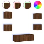 vidaXL Meuble TV muraux 5 Pièces avec lumières LED chêne marron