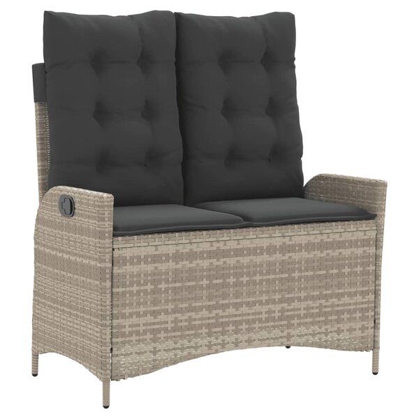 vidaXL Banc inclinable de jardin et coussins gris clair résine tressée
