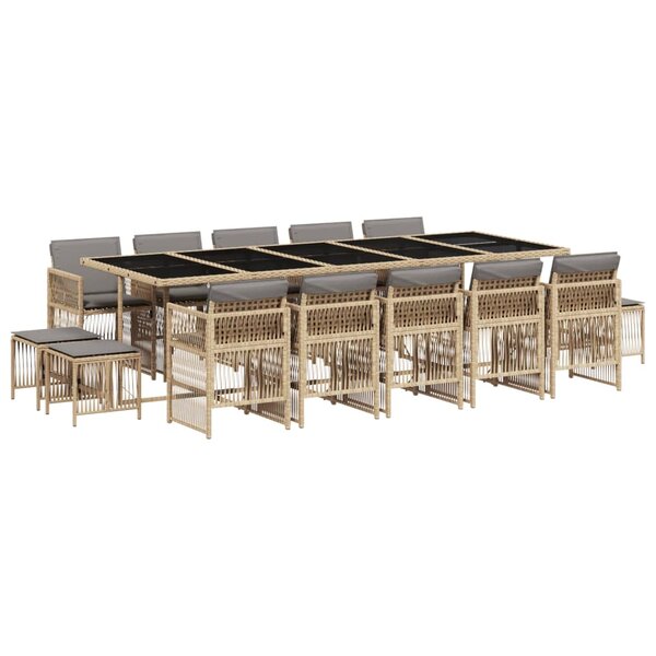 vidaXL Ensemble à manger de jardin et coussins 15 Pièces mélange beige