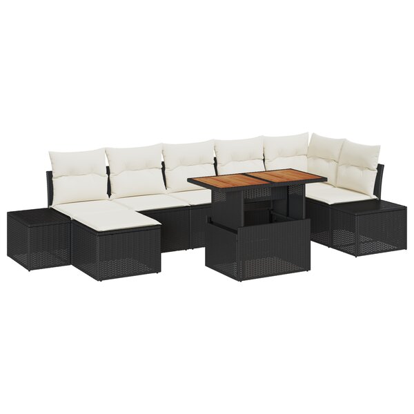 vidaXL Ensemble de salle à manger de jardin 8 pièces avec coussins en poly rotin noir et bois d'acacia.