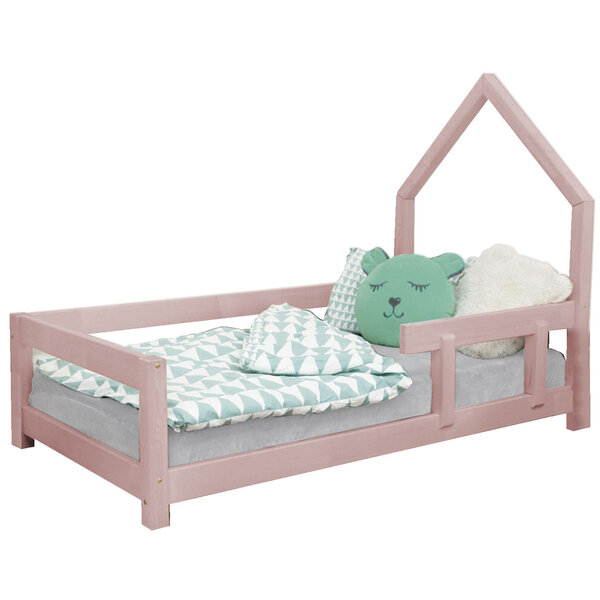 Lit cabane enfant POPPI 120 x 200 rose pastel 1