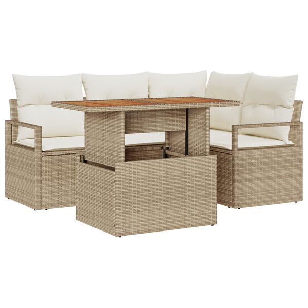 vidaXL Canapé de jardin 5 pièces avec coussins en poly rotin beige