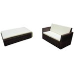 vidaXL Salon de jardin 2 Pièces avec coussins Résine tressée Marron
