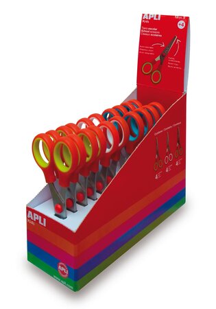 Présentoir de 12 ciseaux scolaires couleurs assorties - lame de 13 cm APLI
