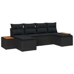 vidaXL Ensemble de canapé de jardin 6 Pièces Noir Poly Rattan