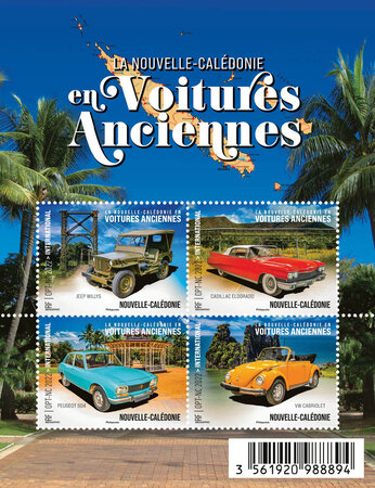 Bloc de 4 timbres Nouvelle Calédonie - La Nouvelle Calédonie en voiture ancienne