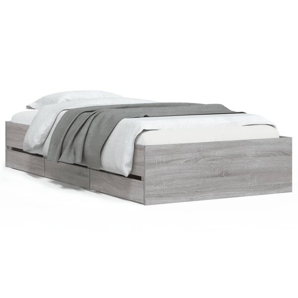 vidaXL Cadre de lit et tiroirs sonoma gris 90x200 cm bois d'ingénierie