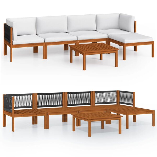 vidaXL Salon de jardin 6 pièces avec coussins  bois d'acacia crème et corde