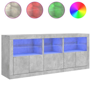 vidaXL Buffet avec lumières LED gris béton 162x37x67 cm