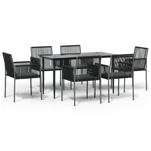vidaXL Ensemble à manger de jardin coussins 7 Pièces noir rotin et acier