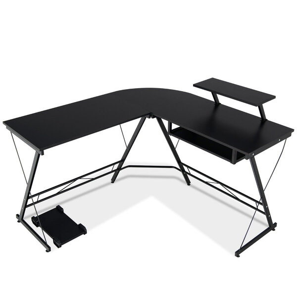 Bureau d'angle forme de l - 126 5 x 130 x 94 cm avec rangement pour cpu etagère pour ecran et plateau coulissant pour clavier 20_0004823