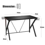 Bureau gamer bureau de jeu pour gaming avec stockage vidéo porte-gobelet et crochet 115 x 73 x 76 5 cm noir 20_0005670