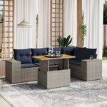 vidaXL Salon de jardin 6 Pièces avec coussins gris résine tressée