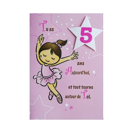 Carte de voeux enfant - anniversaire - 5 ans fille