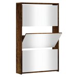 vidaXL Armoire à chaussures miroir 3 niveaux Chêne fumé 63x17x102 5 cm