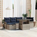 vidaXL Ensemble de canapé de jardin avec coussin 7 Pièces Gris Poly rotin