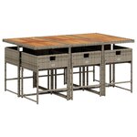 vidaXL Ensemble à manger de jardin et coussins 7 Pièces gris rotin