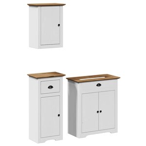 vidaXL Meubles de salle de bain 3Pièces BODO blanc marron bois pin massif
