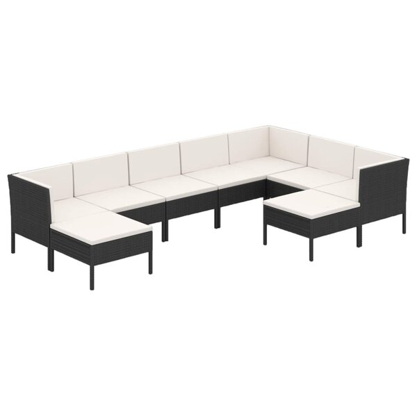vidaXL Salon de jardin 9 Pièces avec coussins Résine tressée Noir