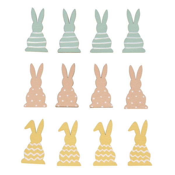 Miniatures en bois Lapin  Colore  2x4cm  av.dot adhésif  12 pces