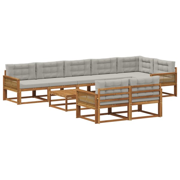 vidaXL Ensemble de canapés d'extérieur 9 Pièces Naturel et Gris clair
