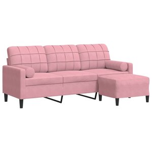 vidaXL Canapé à 3 places avec repose-pieds Rose 180 cm Velours