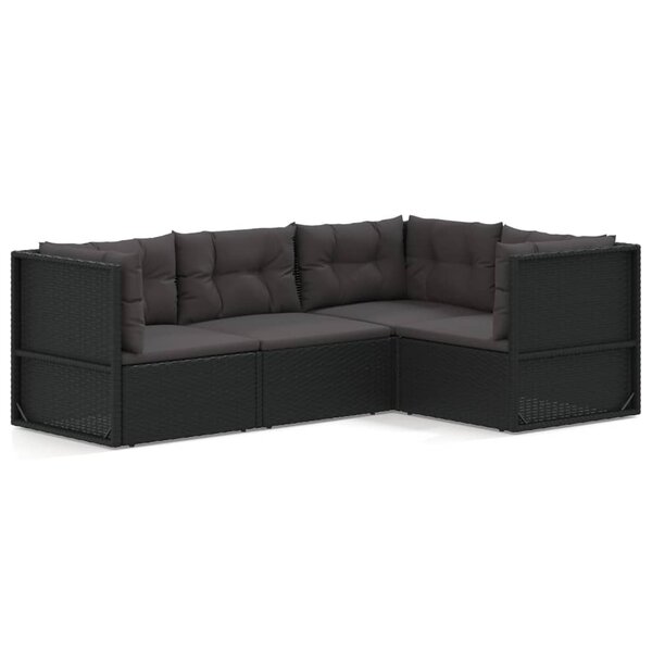 vidaXL Salon de jardin 4 Pièces avec coussins Noir Résine tressée