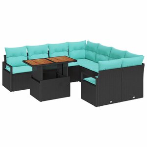 vidaXL Ensemble de salle à manger pour jardin 9 Pièces Noir et Sarcelle