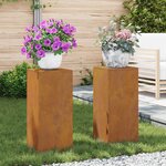vidaXL Supports de Plante Extérieur Pilier 2 Pièces 24x24x55 cm Acier Corten